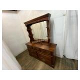 Wooden Dresser With Mirror and Shelves