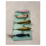Five Vintage Wooden Fishing Lures