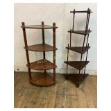 Two Wooden Tiered Corner Shelves