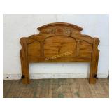 Full-Size Wood Headboard with Floral Carving