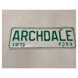 Archdale 1971 License Plate with Embossed Design