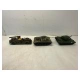 Three Vintage Tin and Plastic Military Vehicles