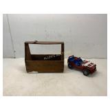 Wooden Tool Caddy and Metal Jeep Toy