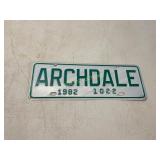 Archdale Aluminum License Plate, 1982 and 1022