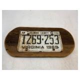 1969 Virginia License Plate on Wooden Plaque