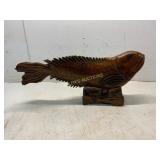 Carved Wood Fish Sculpture on Base