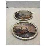 Two Vintage Oval Metal Serving Trays