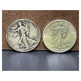 1939 and 1934 Walking Liberty Silver Half Dollars