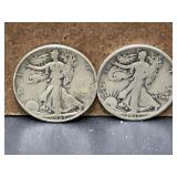 1937 and 1917 Walking Liberty Silver Half Dollars,