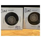 1902 and 1916 Barber Dimes, 90% Silver