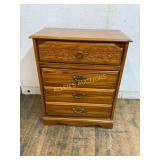 Wooden Four-Drawer Chest with Floral Carving