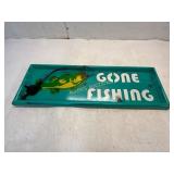 Metal Gone Fishing Sign With Fish Design