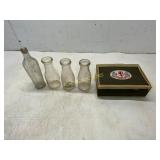 Four Vintage Glass Bottles with Cardboard Box