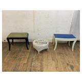 Three Benches With Upholstered Tops