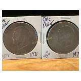 2 1971 Eisenhower Silver Dollars, 40% Silver