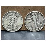 1933 S & 1942 Walking Liberty Silver Half Dollars