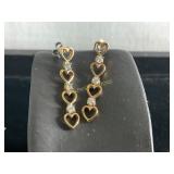 Gold Heart Drop Earrings with Rhinestones