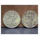 1945 D and 1941 D Walking Liberty Silver Half Doll