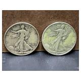 1939 and 1941-D Walking Liberty Half Dollars, 90%