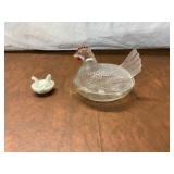 Glass and Milk Glass Hen-Shaped Covered Dishes