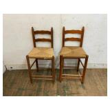 2 Wooden Ladder-Back Bar Seats with Rush Seat