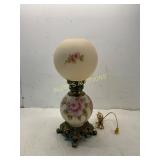 Hand-Painted Hurricane Lamp with Floral Motif