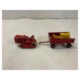 Metal Toy Tractor with Wagon and Plastic Horse Car