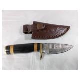 Damascus Steel Knife with Leather Sheath