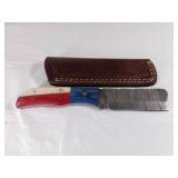 Damascus Sheepshead Knife with Leather Sheath