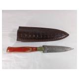 Damascus Steel Knife with Leather Sheath