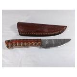 Damascus Steel Knife with Leather Sheath