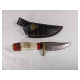 Damascus Knife with Bone Handle and Sheath