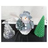 Snowman Figurine with Glass and Green Trees