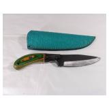 Damascus Steel Knife with Leather Sheath