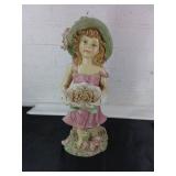 Painted Plaster Statue of Girl with Hat