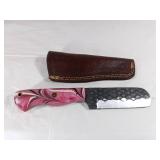Etched Blade Knife with Pink Resin Handle