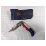 Damascus Folding Locking Knife with Sheath