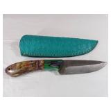 Damascus Steel Knife with Leather Sheath