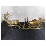 Bronze Reindeer and Sleigh Sculpture