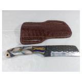 Handcrafted Knife with Mosaic Resin Handle and She