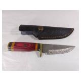 Damascus Steel Knife with Leather Sheath