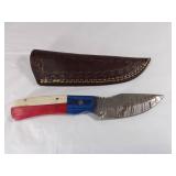 Damascus Steel Knife with Tricolor Handle and Shea
