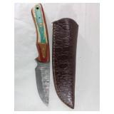 Damascus Steel Knife with Leather Sheath
