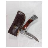 Damascus Folding Locking Blade Knife with Sheath