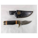 Damascus Steel Knife with Leather Sheath