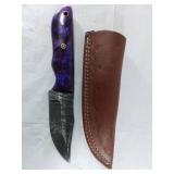 Damascus Steel Knife with Purple Handle