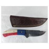Damascus Steel Knife with Leather Sheath