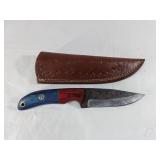 Damascus Knife with Leather Sheath