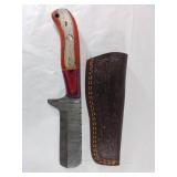 Damascus Steel Knife with Leather Sheath