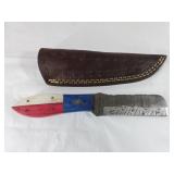 Damascus Steel Knife with Leather Sheath